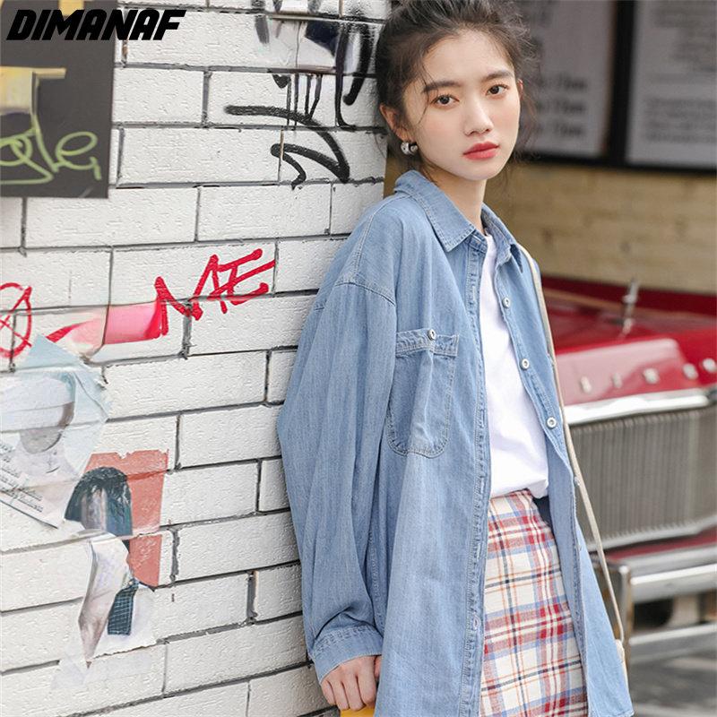 

DIMANAF 2022 Новая женская джинсовая блузка, рубашка, синяя повседневная рубашка, свободный кардиган большого размера, осень
