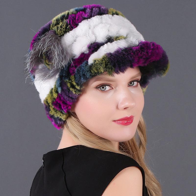 Women's Fashion Warm Rex Rabbit Hair Woven Hat Women's Winter Hat Fur Cap