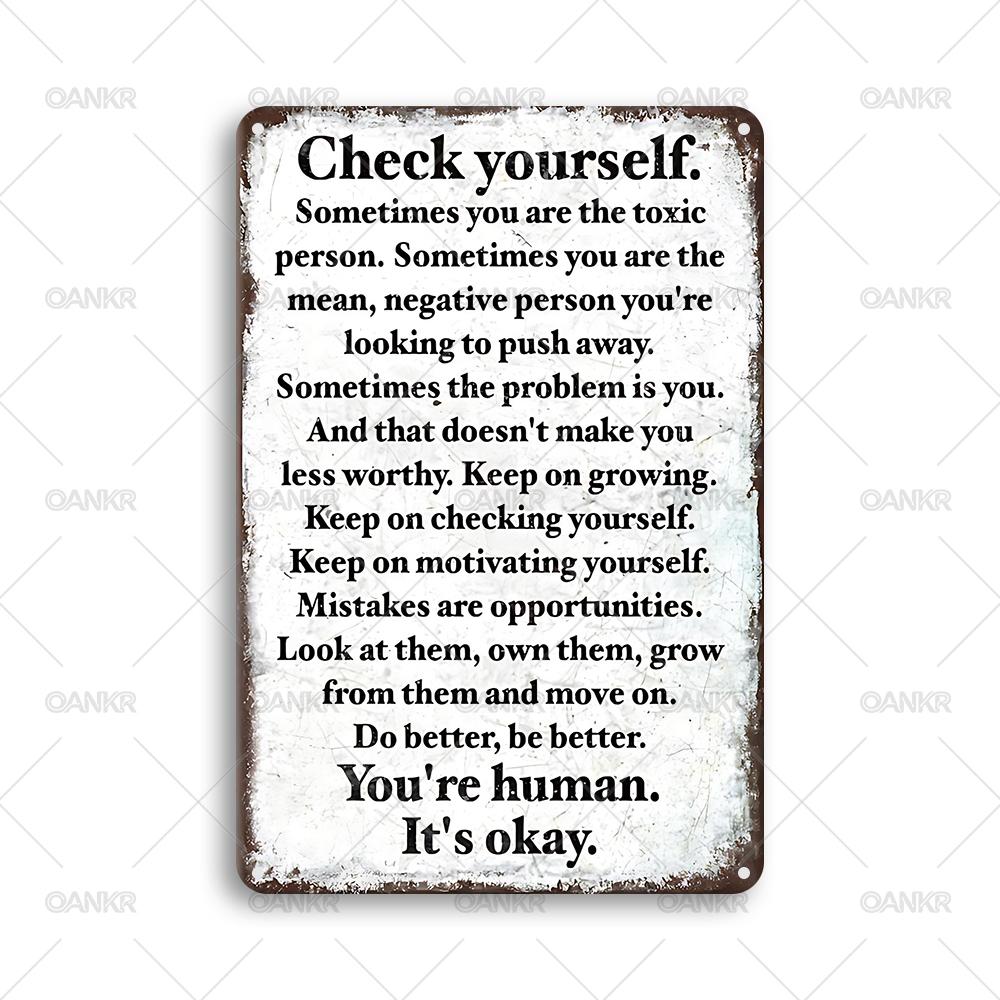 

Funny Metal Tin Sign Check Yourself Motivational Quote Art Poster Metal Signs for Man Cave Bedroom Home Wall Decor Accessories 20x30cm