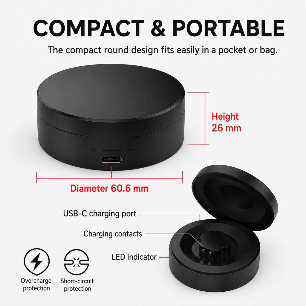 Custodia di Ricarica Portatile da Viaggio per RingConn Smart Ring GEN 1/2/2 Air, Base di Ricarica Wireless con Porta Type-C, Compatibile con Taglie 6-14# (5V)