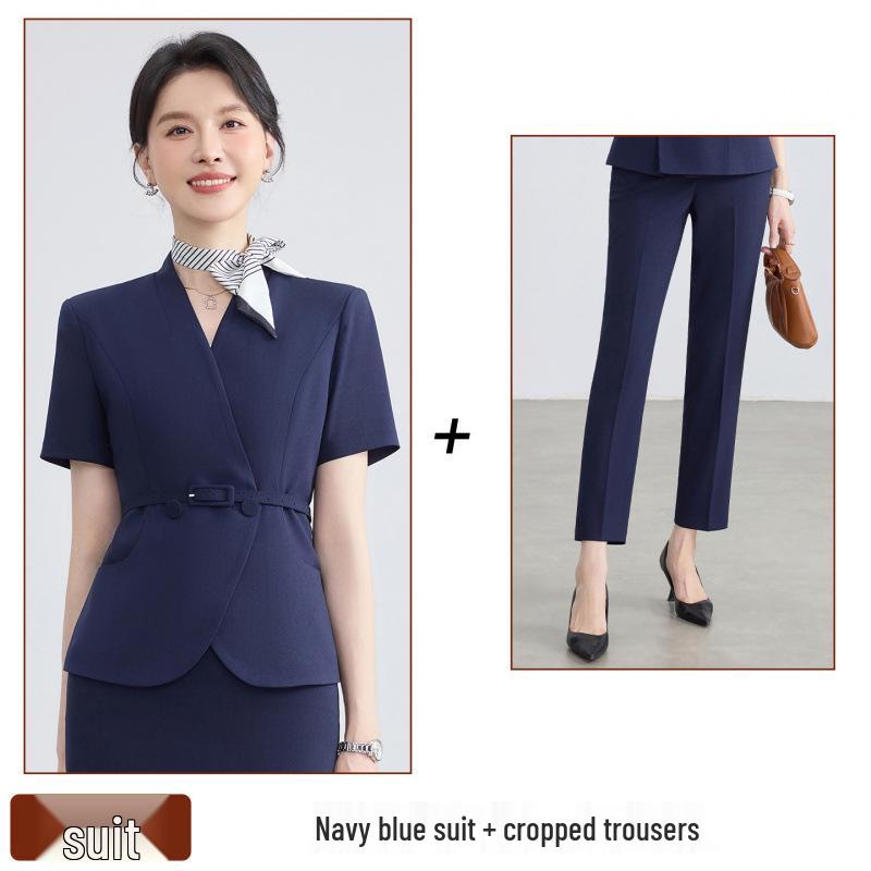 Women's Summer Short-Sleeved Professional Suit - Elegant Workwear for Hotel, Jewelry Store, and Salon Reception