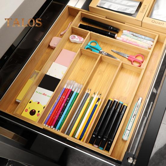 Verstellbarer Besteckkasten aus Bambus, Aufbewahrungsregal, ordentlicher, eleganter Küchenschubladen-Organizer, Wohnaccessoires