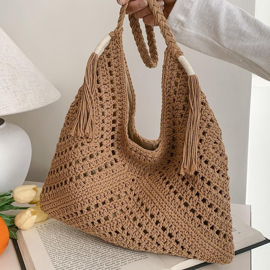 Geantă Tote din Paie Împletite pentru Femei Capacitate Mare Geantă Împletită Geantă Nouă cu Franjuri din Paie pentru Femei Vacanță la Malul Mării Plajă Timp Liber Geantă de Umăr/Axilă