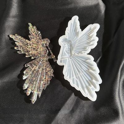 Kristalltropfenkleber DIY Engelform Symmetrisch Links und Rechts Flöte spielend mit Flügeln Fee Hochglanz Spiegel Silikonform