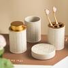 European Style Ceramic Lotion Bottle Toothbrush Cup Soap Dish Bathroom Washing Set Embossed 3D Makeup Remover Storage Bottle