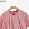ZANZEA Women Casual Round Neck Short Sleeve Summer Elegant Dress