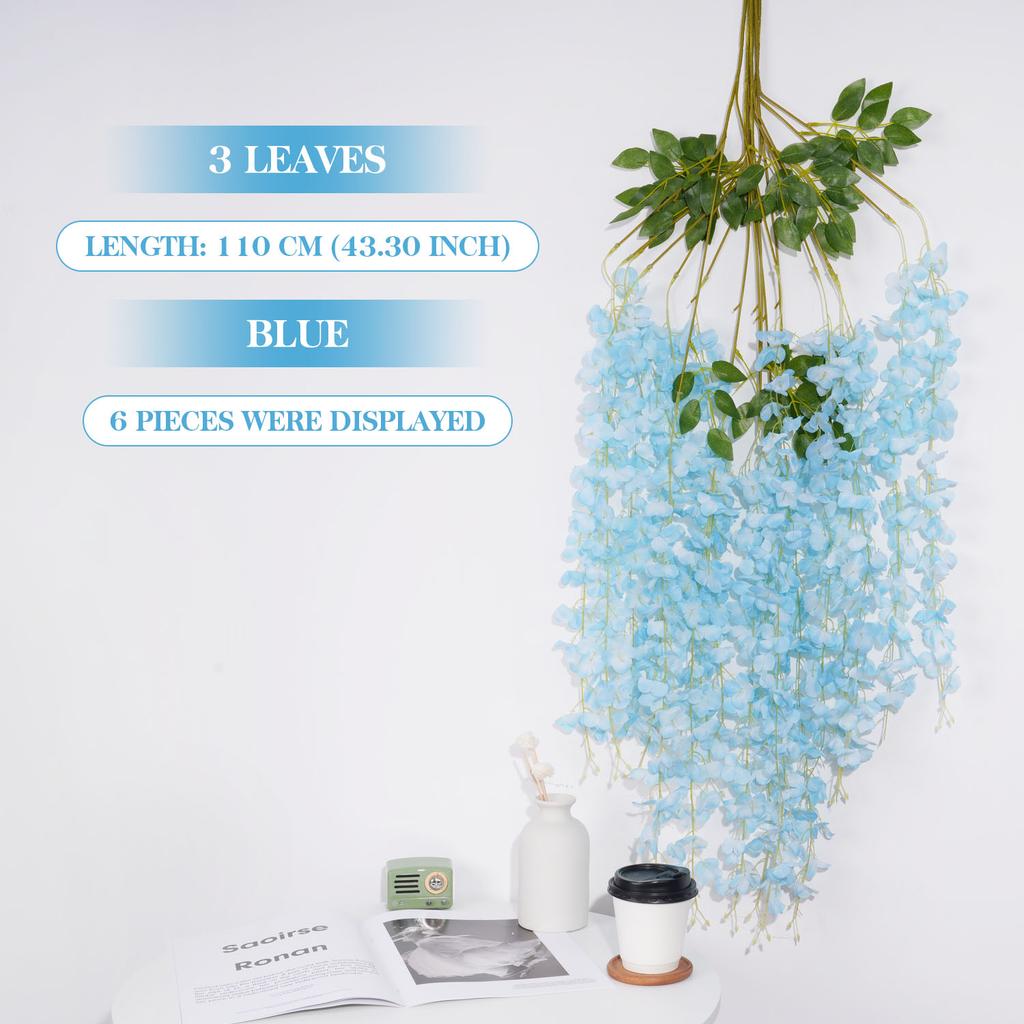 3Forks/ Branch Long Wisteria Artificial Flowers with Green Leaves for Wedding Room Decor Garland Decor Flores Artificiales Wazon
