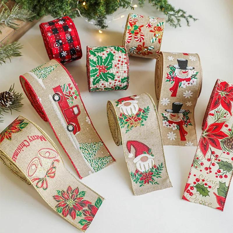 2m Linen Christmas Ribbon Snowman Christmas Trees Rattan Garland Decoration Silk Ribbon Party Arrange Supplies Gift Streamers
