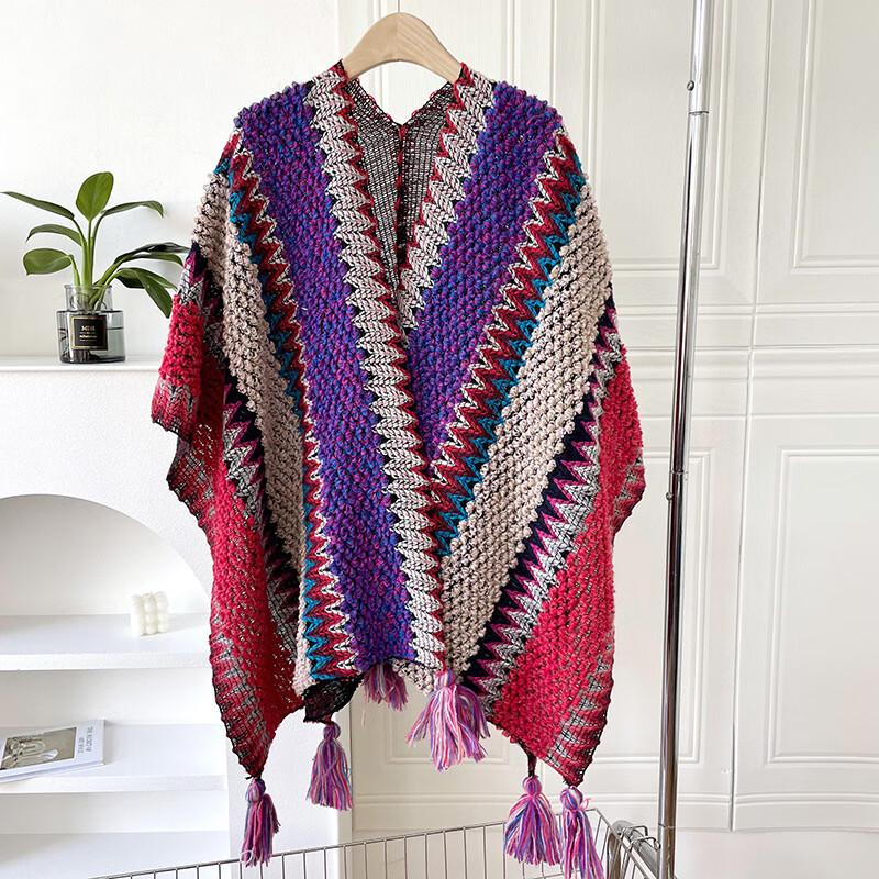 Baizien Retro Ethnic Knitted Shawl Scarf Cape