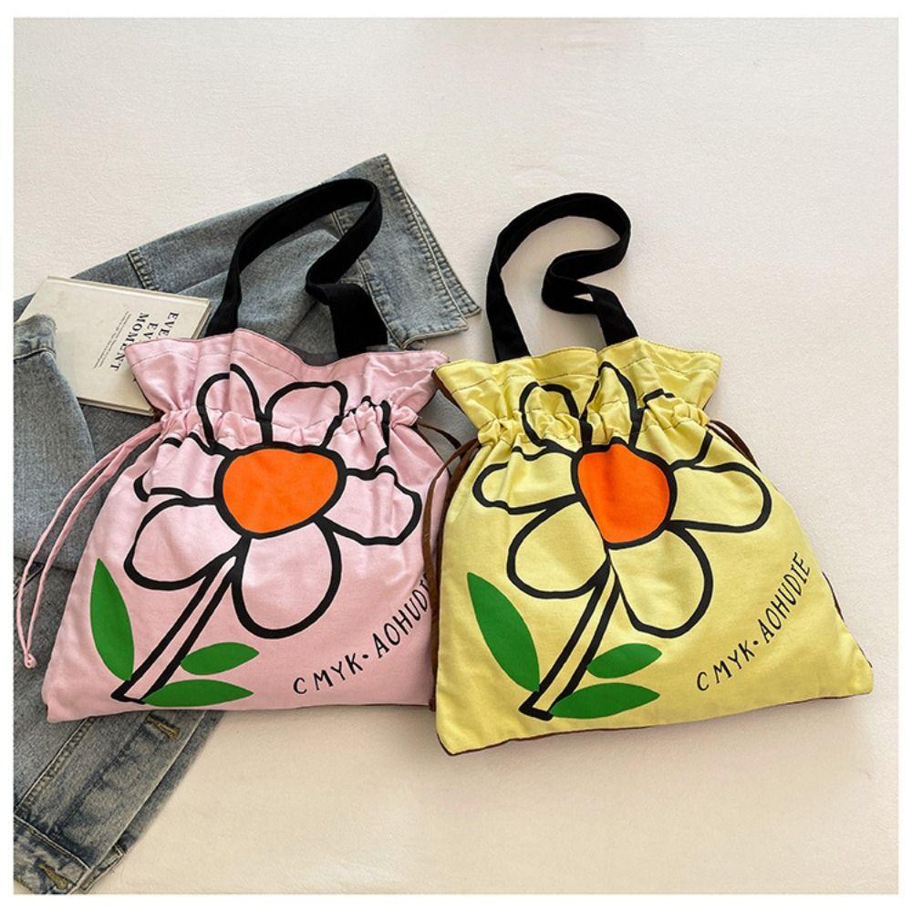 Large Capacity Flower Shoulder Bag Korean Style Printed Handbag Lightweight Cloth Tote Bag  Outdoor