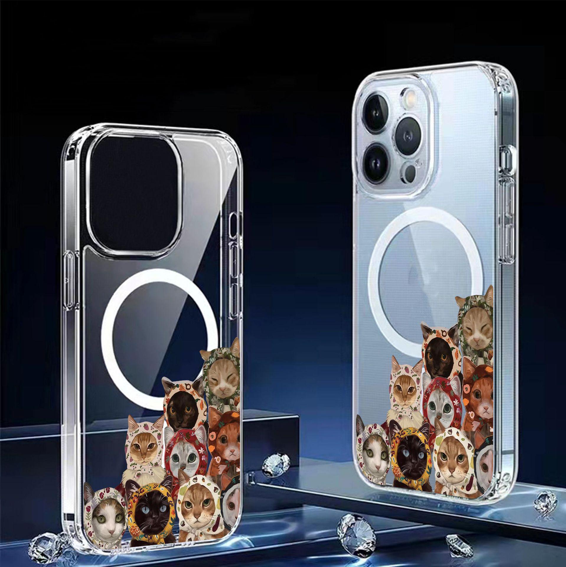 

Magnetic Kitten-Design Transparent Full Coverage Case for iPhone 15/16/17 Pro Max iPhone 14 Pro прозрачный