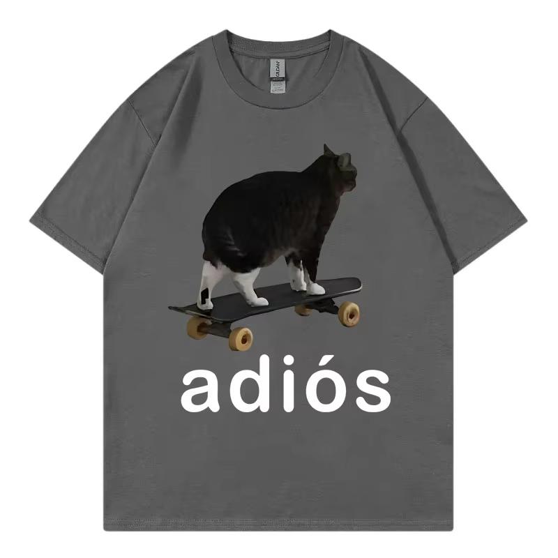 Adios Śmieszny Kot Meme Graficzne Koszulki Moda Uliczna Trend Koszulki z Krótkim Rękawem Męskie Damskie Casual Wygodna Bawełniana Koszulka