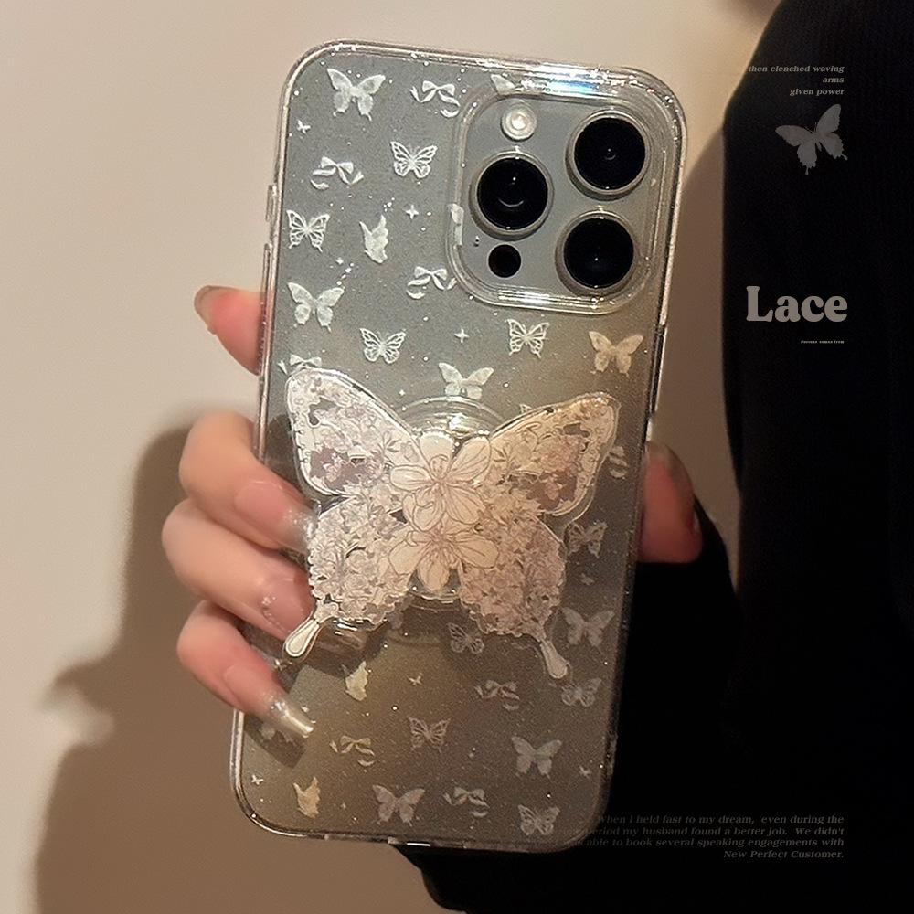 

Белый чехол-подставка с бабочкой для телефона 11/12/13/14/15 15promax