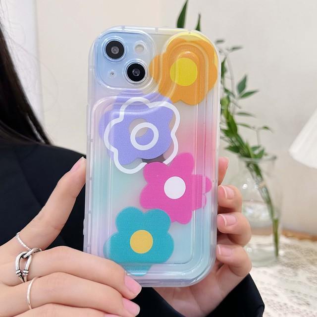 

Противоударный чехол с мультяшным градиентом и цветком для Iphone 11 12 Promax 13 14 Pro Max Plus, рельефный мягкий силиконовый чехол для телефона Conque for iphone 11PROMAX