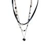 Sweet Cool Aesthetic Stackable Black Rope Necklace with Alloy Heart Charm for Layer Look Enthusiasts