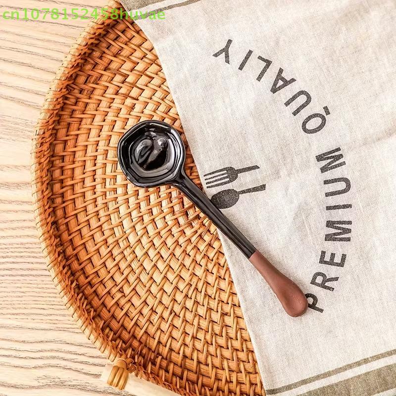 Long Handle Crooked Spoon Cute Exquisite Stoneware Retro Afternoon Tea Coffee Stirring Spoon High Value Handmade Spoon Spoon