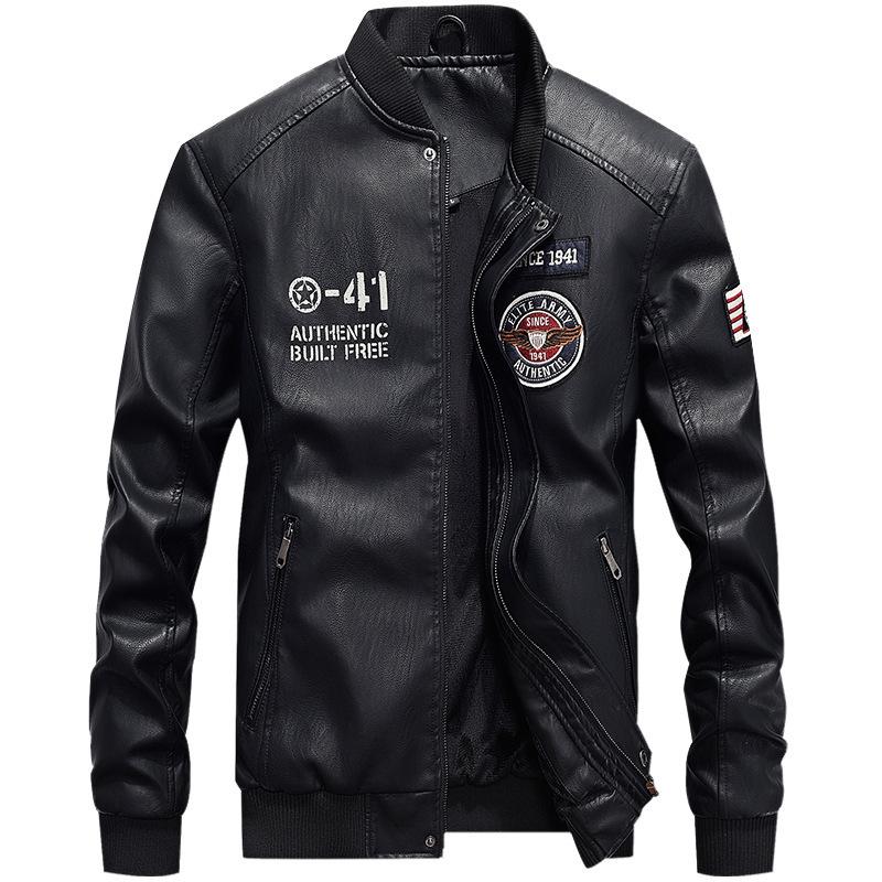 

Men s Spring and Autumn PU Leather Jacket Baseball Stand-Up Collar Trendy Men s Leather Jacket Versatile Casual Jacket XXXXL чорний