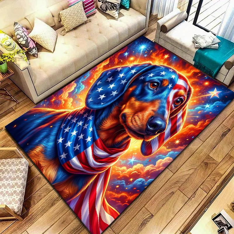 American Flag Dog SkullPattern Square Carpet,Area Rug,Carpet Rug for Living Room Bedroom Sofa Playroom Decor,Non-slip Floor Mat,Holiday Birthday Gifts