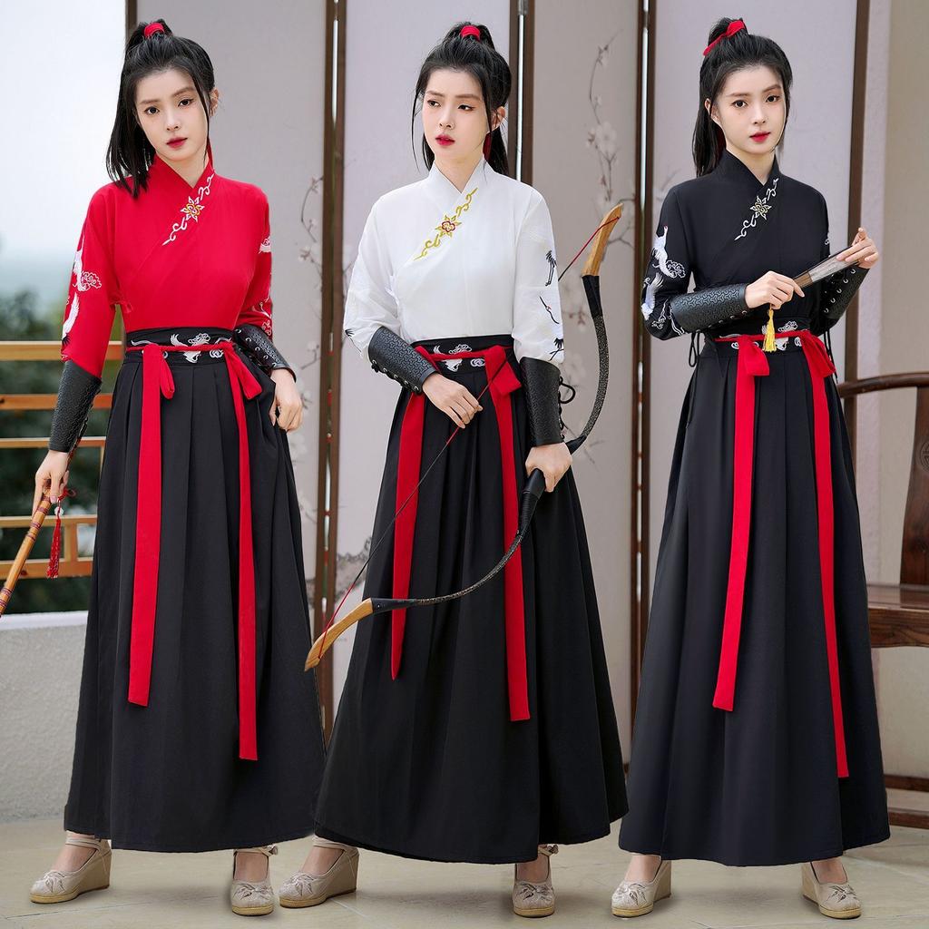 Men's & Women's Chinese Hanfu Set, Bamboo Embroidery Cross-Collar Wuxia Style Daily Costume