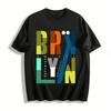 Brooklyn Color Block Letter Print Casual Cotton T-Shirt Pure Cotton T-shirt