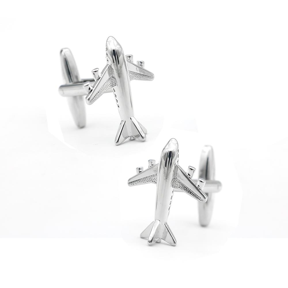 New Arrival Aircraft Cuff Links Silver Color Plane Design Quality Brass Material Men'S Cufflinks