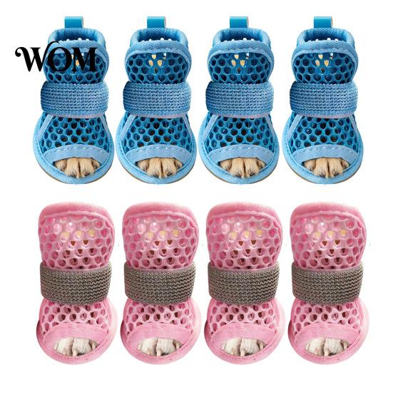 Water Resistant Dog Sneakers 4Pcs Shoes for Hot Pavement, Breathable Mesh Boots, Summer Paw Protectors with Non-slip Soles Small Medium Dogs