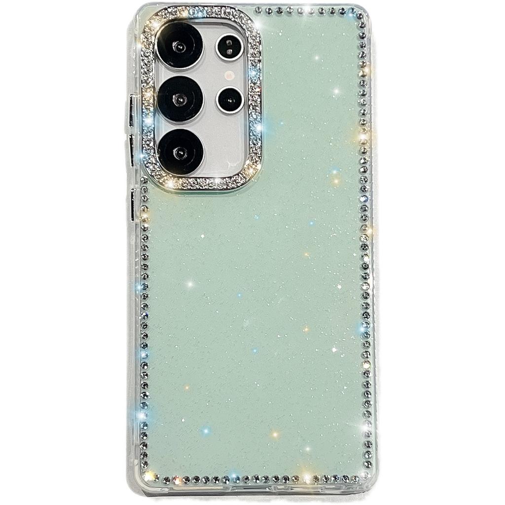 For Samsung Galaxy S24 Ultra Case Rhinestone Edge Glitter Back TPU+PC IMD Phone Cover