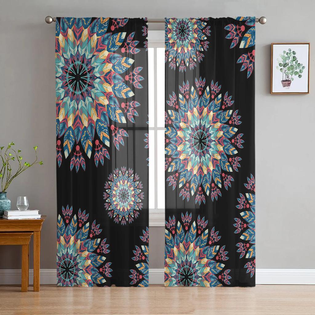 Mandala Bohemian Sheer Curtains for Bedroom Living Room Decoration Window Curtain for Kitchen Tulle Voile Organza Drapes