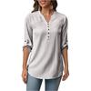 Women Casual Half Placket V Neck Three Quarter Sleeve Striped Blouse Relaxed Fit Versatile Tunic Top for Everyday Wear