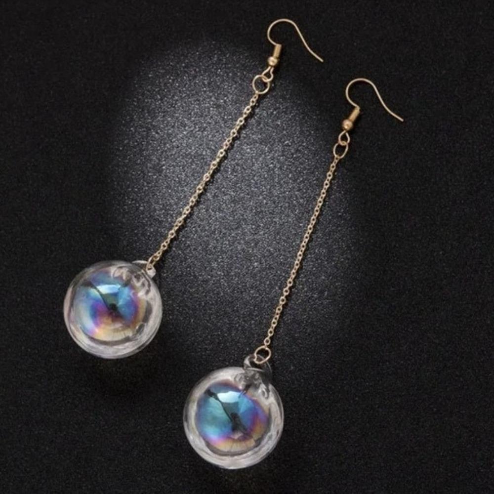 Nuovi Pendenti Orecchini in Vetro Trasparente a Sfera con Goccia d'Acqua all'Interno Coreani per Donne Ragazze Gioielli Trendy