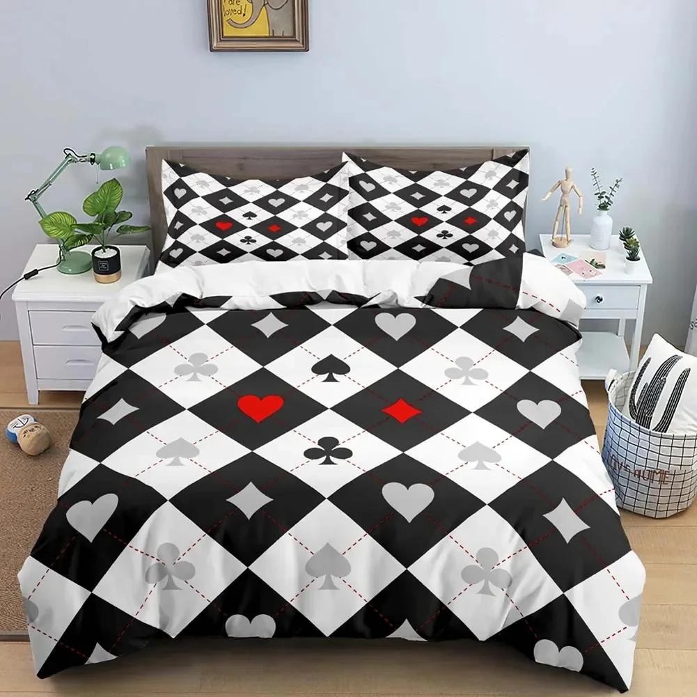 Poker King Queen Duvet Cover Modern Card Game Bedding Set Gamer Playing Comforter Cover Gambling Athletics Polyester Quilt Cover