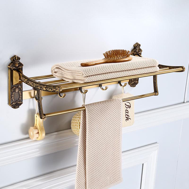 

cmaos Gold Double-Layer Folding Towel Rack with Storage Shelf
