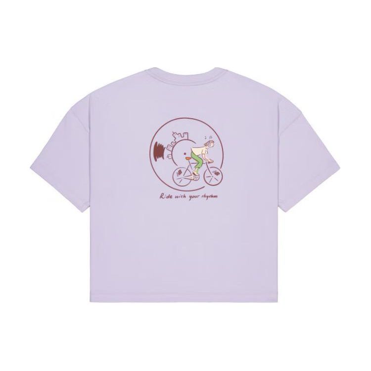 

New Balance Cartoon Character Print Skin-Friendly Trendy Casual Short Sleeve Drop Shoulder T-Shirt Women Tops Purple NEE26102-DV