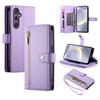 DF-011 For Samsung Galaxy S24+ Case Zipper Pocket Stand Leather Phone Cover with Straps