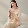Spring and Autumn French Sweet Girl Sense of Floral Simulation Silk Pajamas Homewear Women Long-Sleeved Long Pants Homewear
