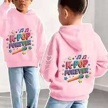 Kinder KPOP Forever Hoodie Musik Grafikdruck Herz Stern Pullover Sweatshirt Jungen Mädchen Koreanischer Stil Streetwear Frühling Herbst