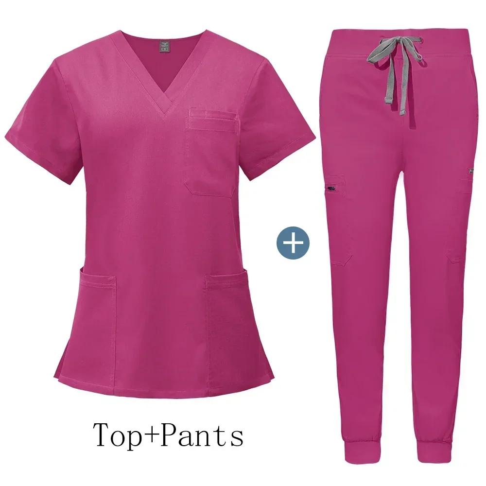Unisex Nursing Accessories Hospital Medical Clothing for Women Niaahinn Uniform Short Sleeved V-neck Top Jogging Pants Suit Soft