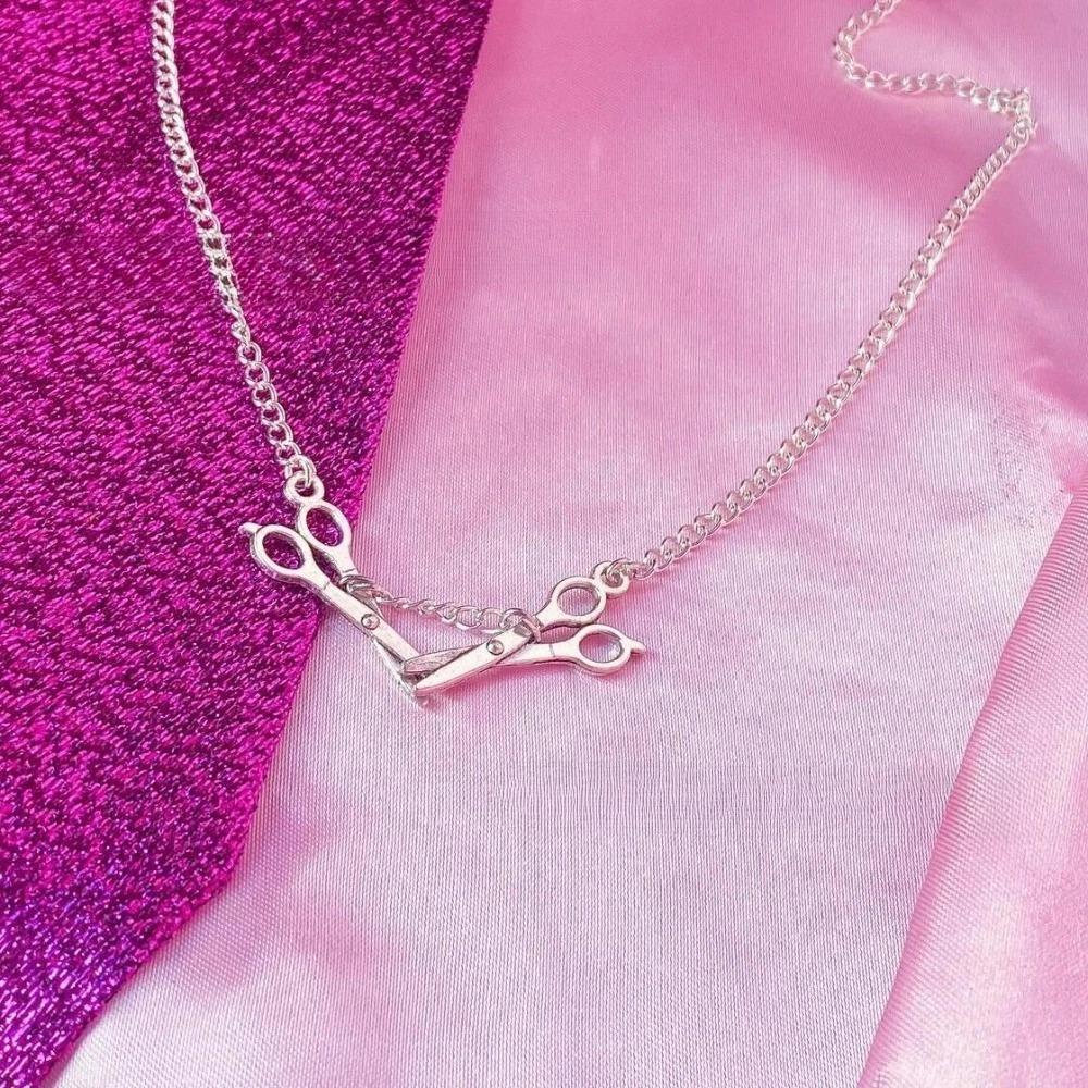 Punk Two Small Silver Color Scissors Fashion Personality Pendant Necklace for Women Halloween Gothic Choker Chain  Gifts