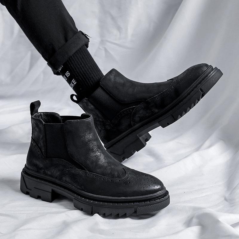 fashion brogue chelsea boots for men genuine leather bullock shoes cowboy platform boot designer vintage ankle botas man botines