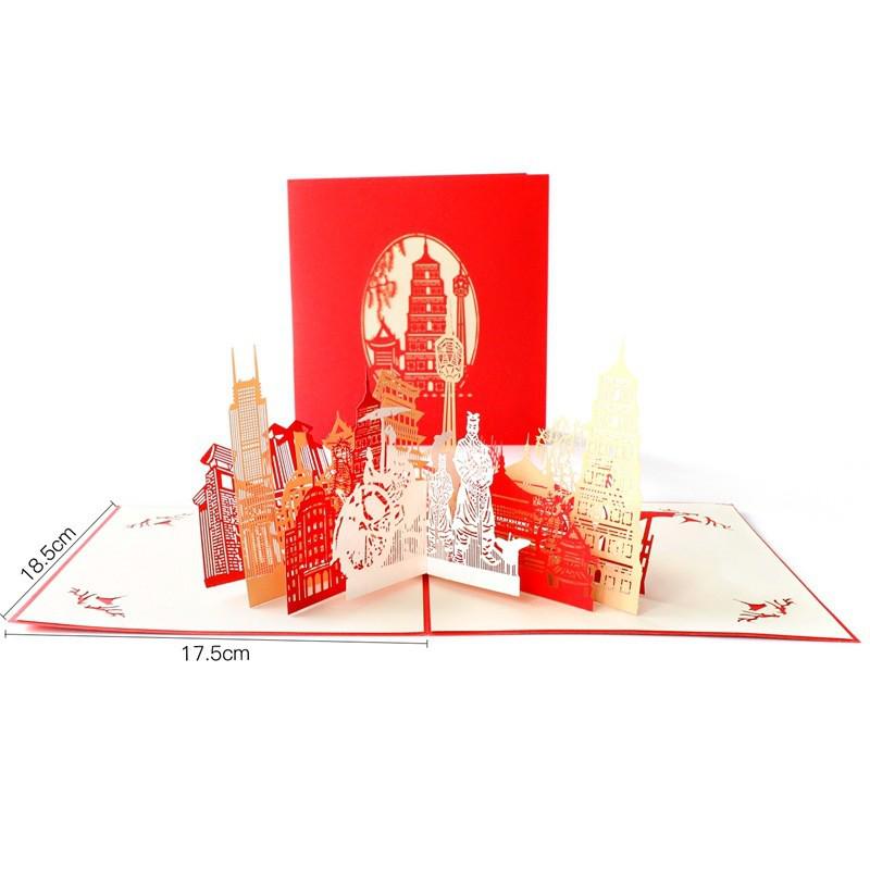 3D Stereoscopic Greeting Card: Xi an Bell Tower Architectural Souvenir