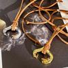 U-Shaped Horseshoe Metal Pendant Necklace Female Niche Design Coffee Colored Leather Rope Long Sweater Chain