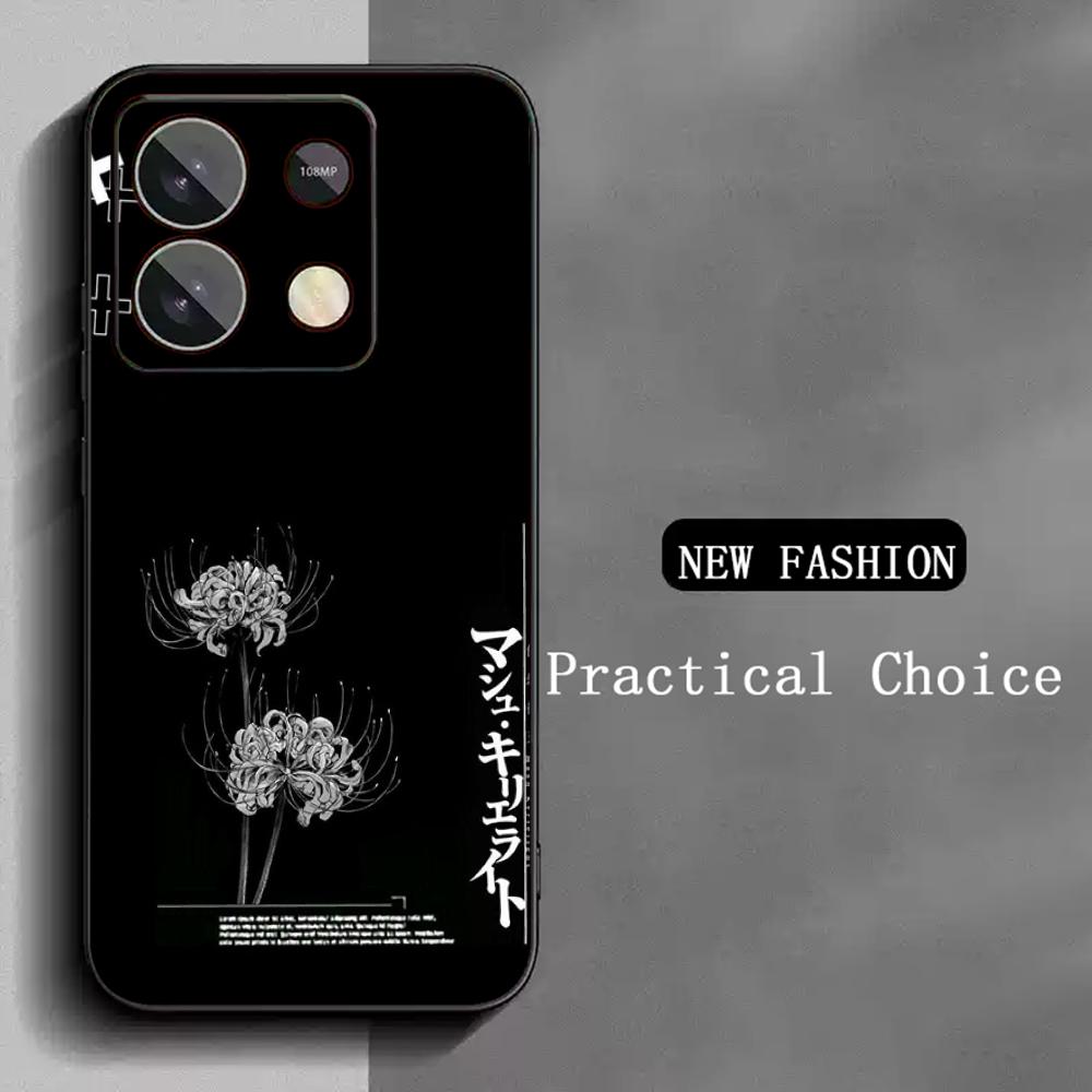 Japan Art Red Spider Lily Pattern Phone Case For Redmi Note 14 13 12 11 Pro Plus S 5G 14C A3 Soft Black Phone Cover