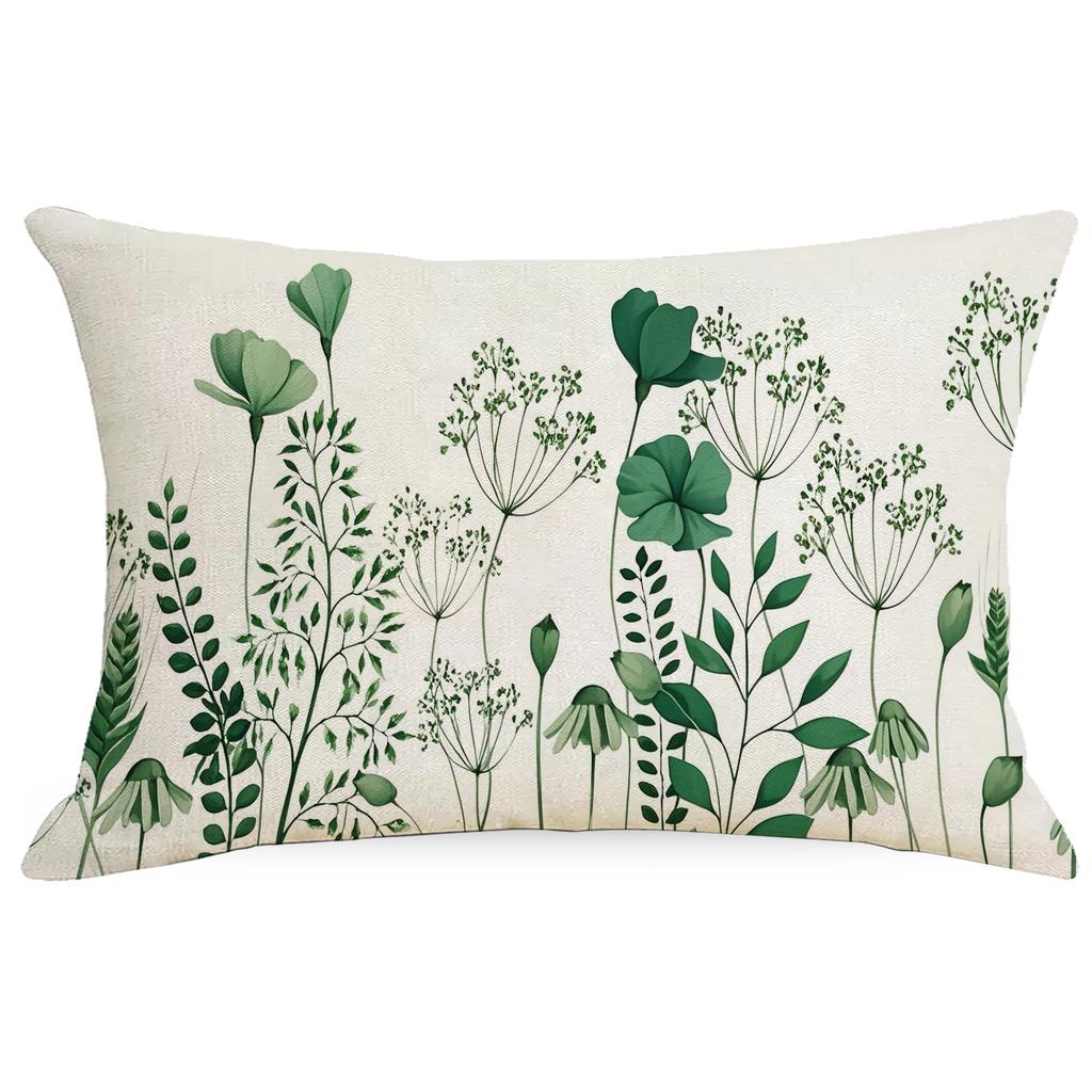New Linen Plant Flower Waist Pillow Case Living Room Sofa Cushion Cover Home Bedroom Pillow Case