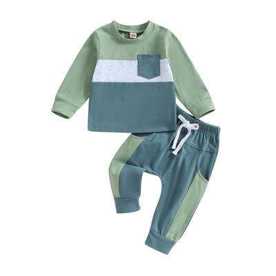 2PCS Winter Baby Tracksuit For Toddler Boys Outfits Contrast Color Long Sleeve Sweatshirts Tops Long Pants Toddler Clothes Set