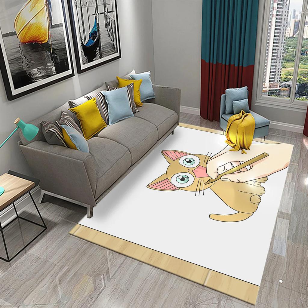 3D Cartoon Niedliche Katze Teppich für Wohnzimmer Badezimmer Kinderzimmer Dekoration Kinder Spielen Krabbeln Weich Rutschfest Bodenmatte Geschenk