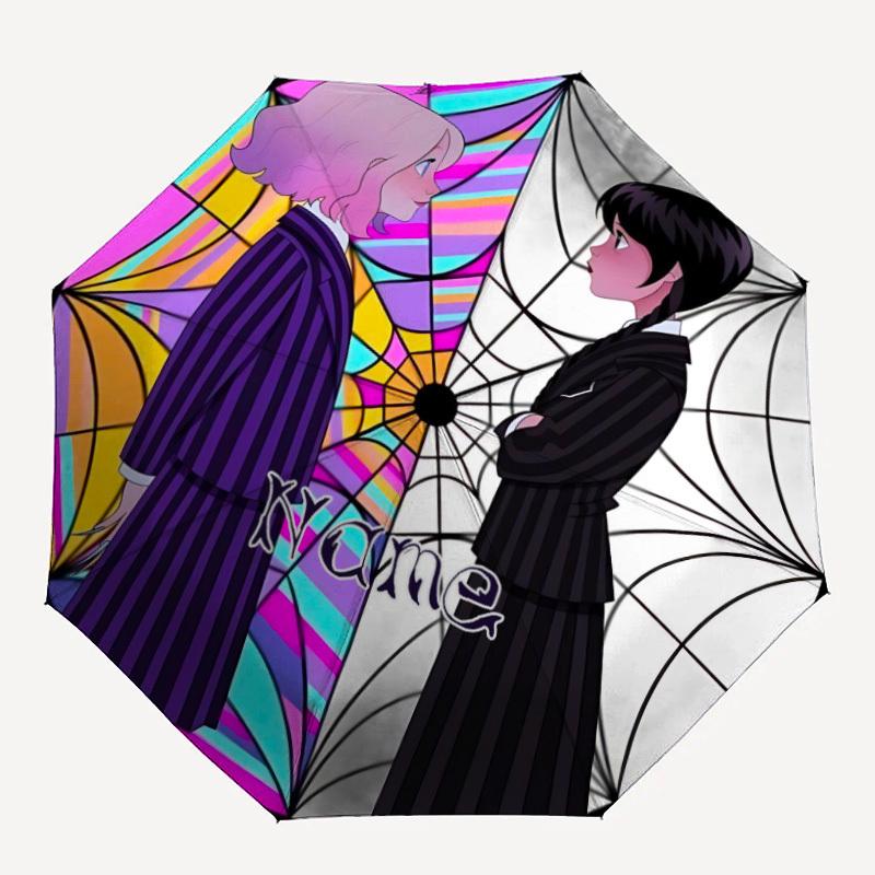 

1PC Wednesday Custom Name Automatic Open/Close, 8-Rib Durable Frame Compact Travel Umbrella for Men & Women D1222050