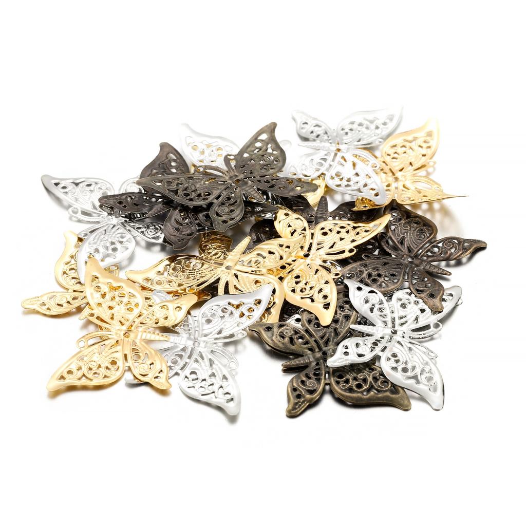 30Pcs/lot Metal Butterfly Embellishments Charms Necklace Filigree Wraps Pendant Earring Connectors For DIY Jewelry Making Tools
