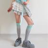 Early autumn ancient taste sub-cute mint green stitching contrast stripes polka dots Korean light Asian style cotton calf socks