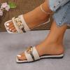 Fashion Brand Design Chain Decor Flat Slippers Women New Fashion Square Toe Summer Slippers Woman Comfortable Outdoor Beach Flip Flops