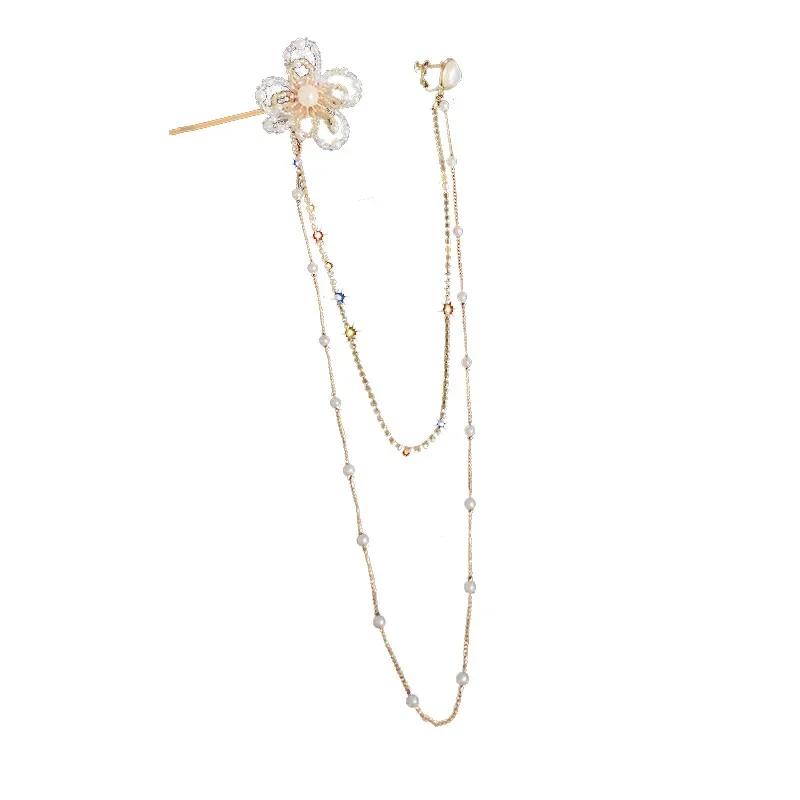 

Цельный хрящевой клип для уха в форме сердца любви и цветка, заколка для волос, длинные свисающие серьги для женщин, модные аксессуары для укладки A